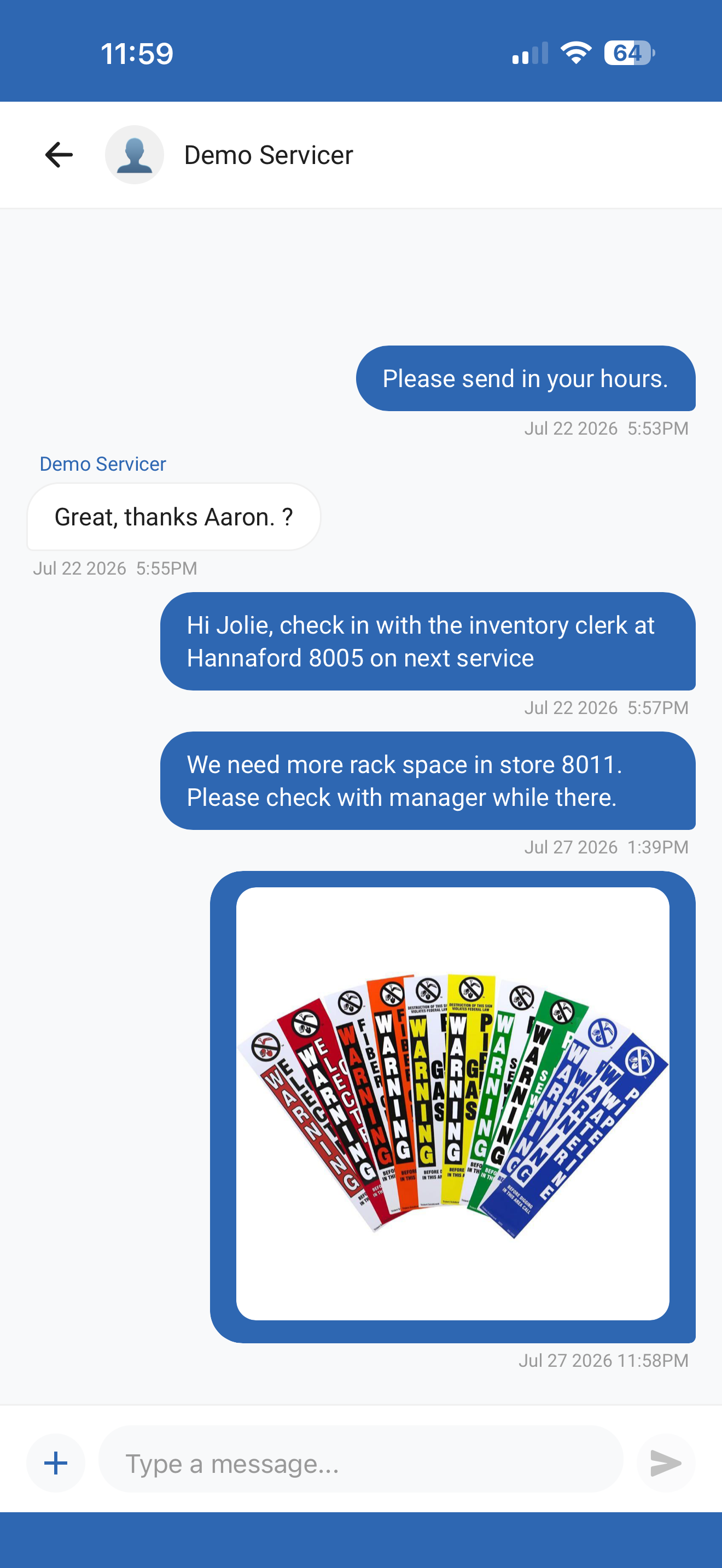 EMP operational conversation with photo attachment